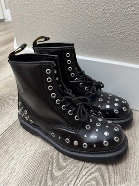 Dr. Martens 1460 HDW Studded Buttero Leather Boots Black Women 10 Men 9